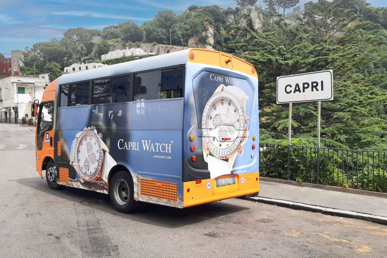 pubblicita autobus capri watch, orologi capri, brand adv